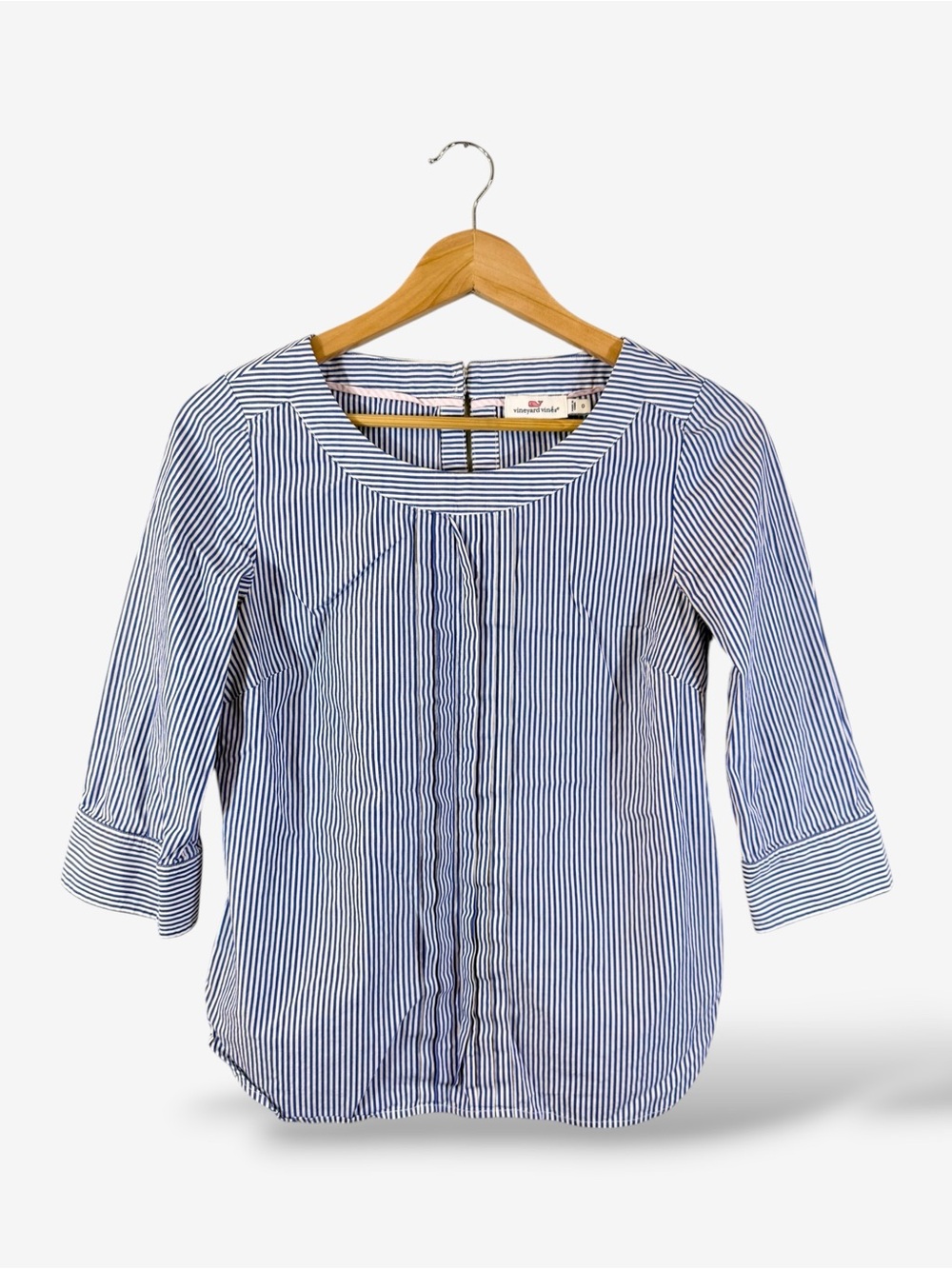 Vineyard Vines Blue White Striped Top Size 0 Preppy Coastal Nautical 3/4 Sleeve
